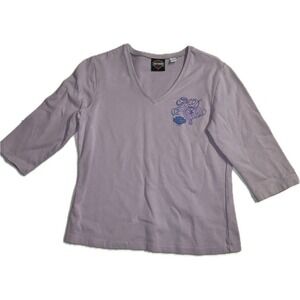 Harley Davidson Y2K Women's Vintage Lavender Long‎ Sleeve V Neck Shirt Size L